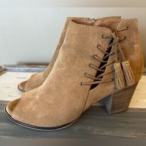 Franco Fortini Ramone Suede Leather Open Toe Lace Up Ankle Bootie - Size 9